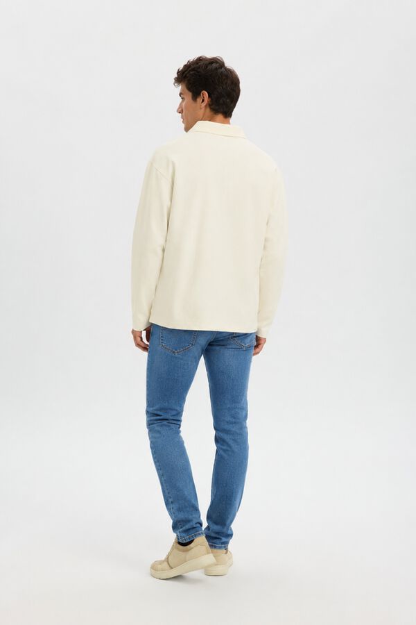 Selected Polo manga comprida relax Branco