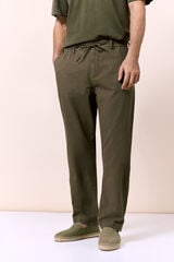 OOTO Linen-cotton regular fit trousers Kaki