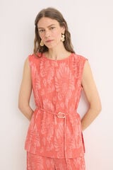 Cortefiel jacquard buckle top Coral