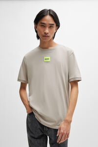 Cortefiel Cotton jersey-knit T-shirt with logo label Grey