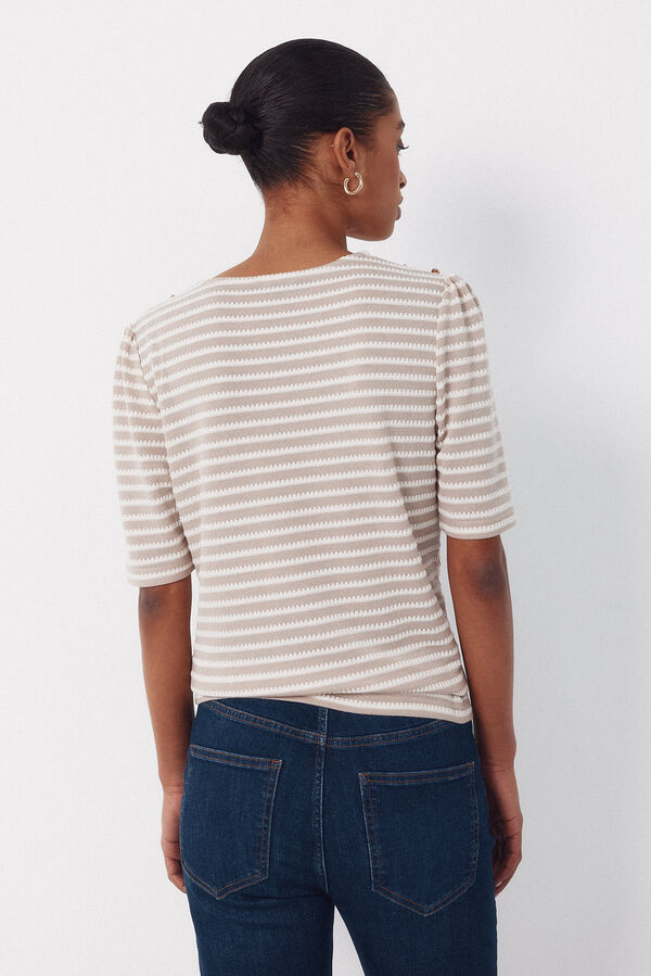 Cortefiel Striped structured t-shirt Kaki