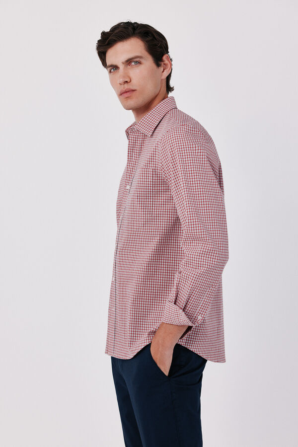 Cortefiel Cotton poplin plaid shirt Red