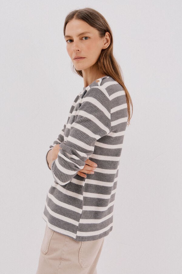 Cortefiel striped structured sweatshirt Grey