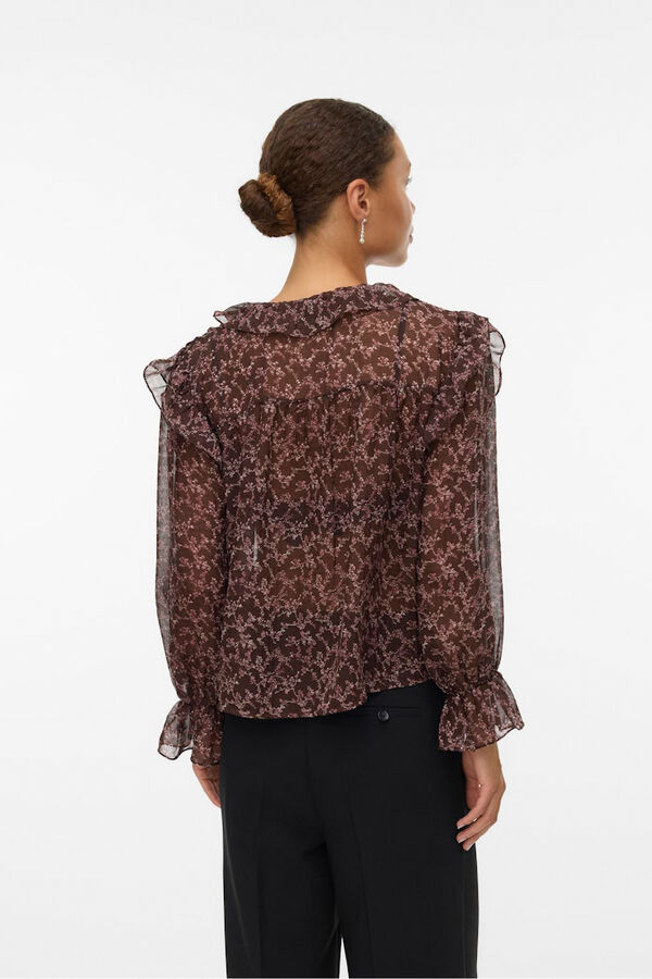 Vero Moda Camisa de manga comprida com folhos Castanho