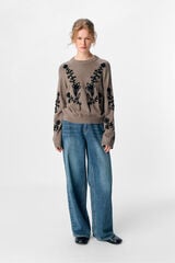 Object Camisola de malha bordado com flores Cinzento