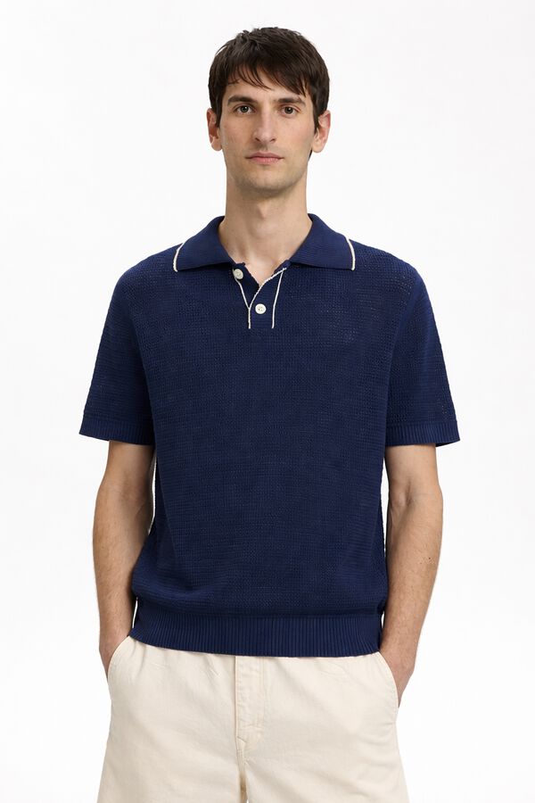 Selected Polo de malha manga curta Azul