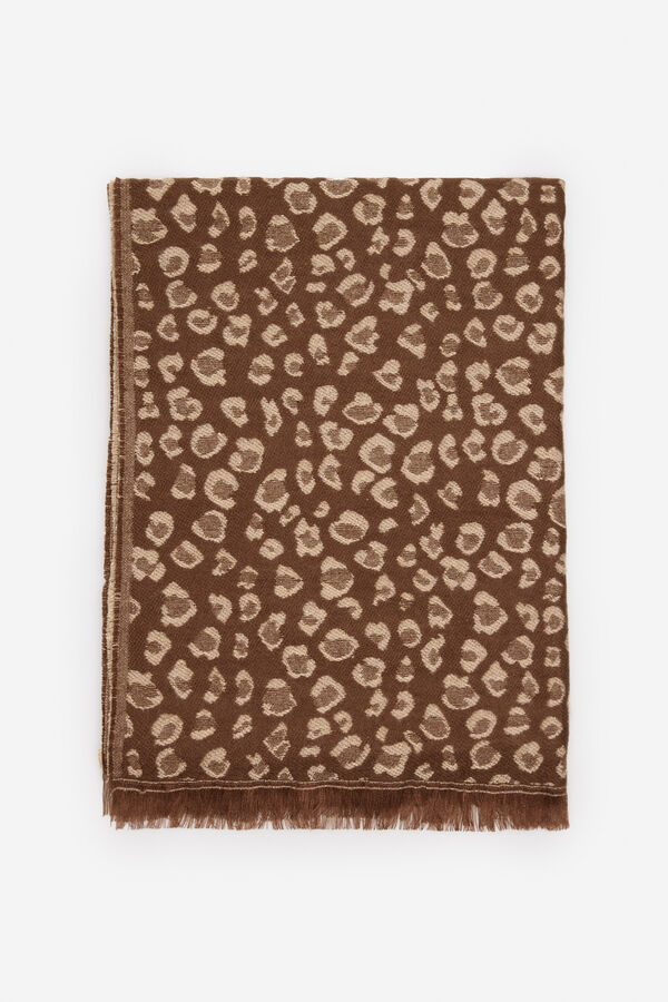 Cortefiel Fringe leopard scarf Printed brown