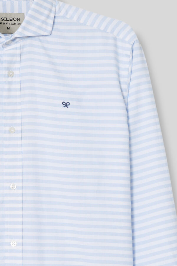 Cortefiel Oxford sports shirt with wide blue horizontal stripe Blue