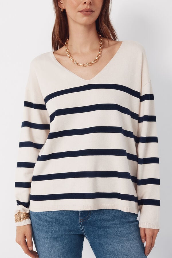 Cortefiel V-neck jumper Printed white