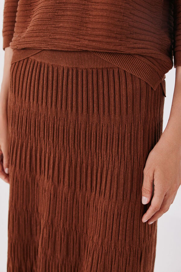 Cortefiel Knit midi skirt Dark brown