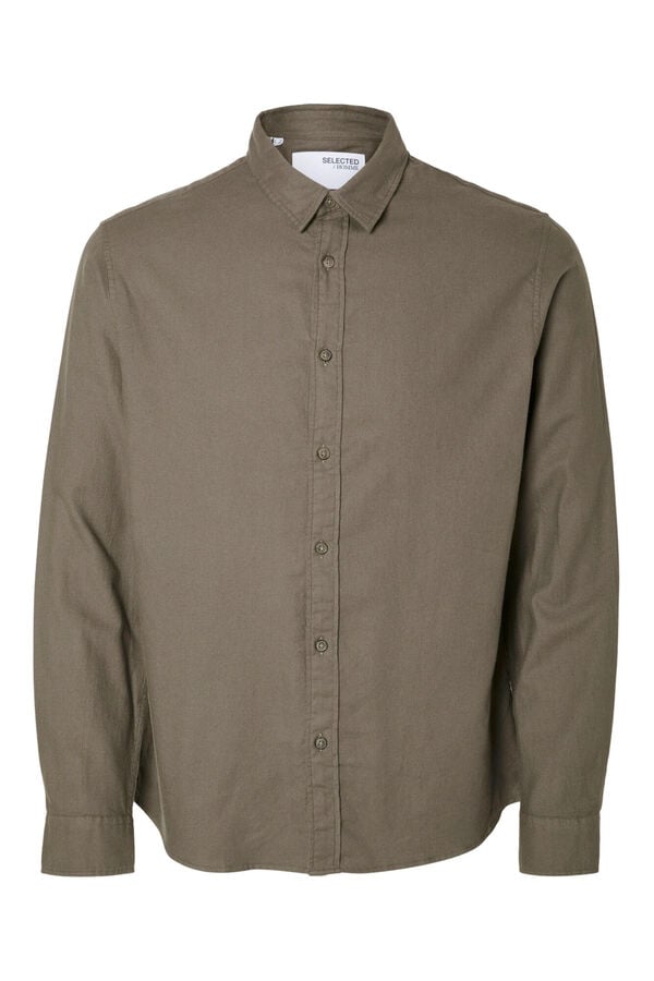 Selected Slim fit long sleeve shirt . Brown