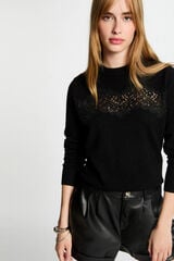 Morgan Camisola de gola redonda Preto