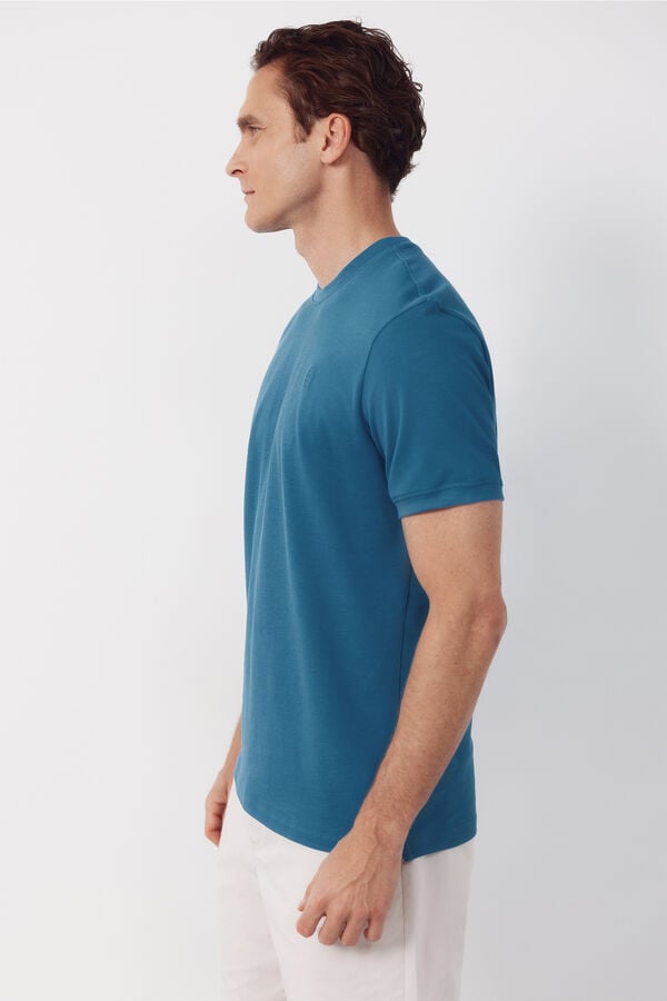 Cortefiel Piqu&eacute; basic T-shirt Blue