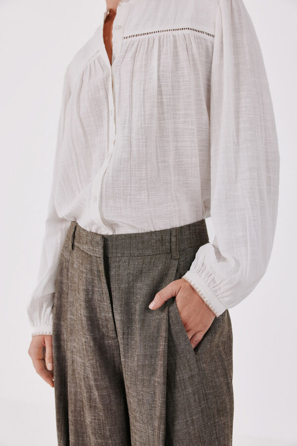 Cortefiel Embroidered contrast blouse Ivory