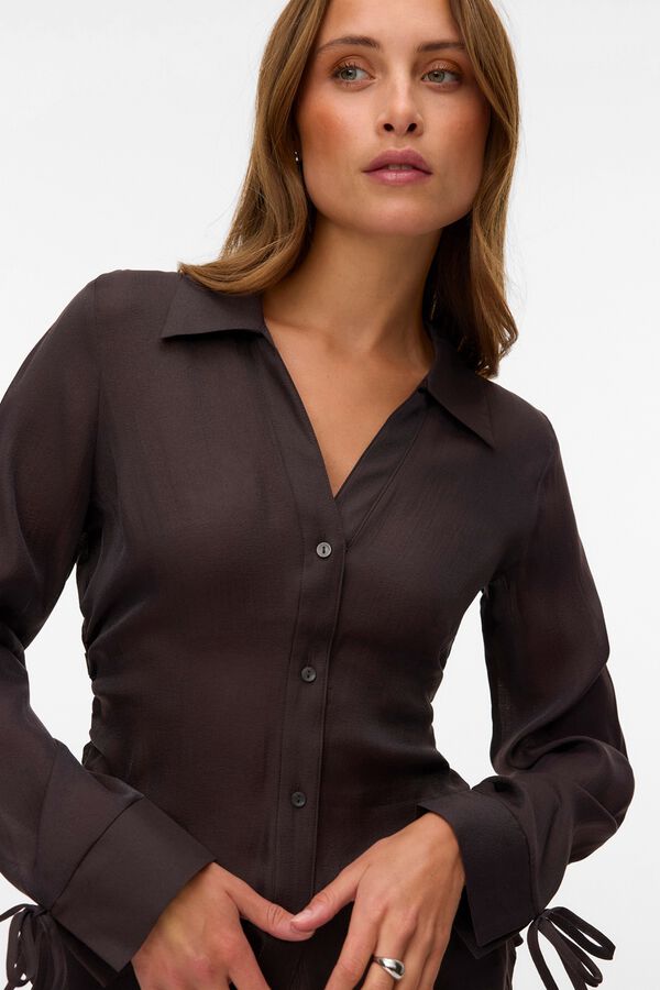 Vero Moda Camisa com la&ccedil;o nos punhos Castanho