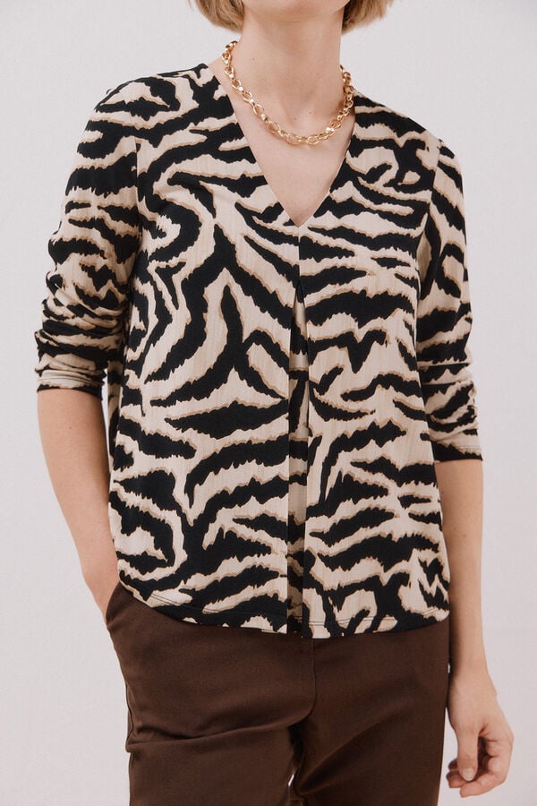 Cortefiel fluid pleated top Printed white