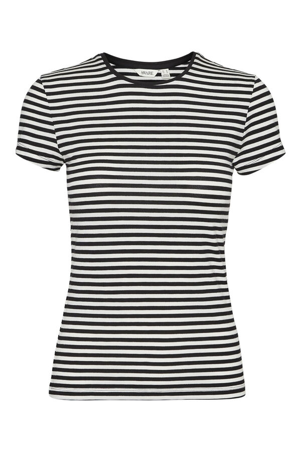 Cortefiel Short-sleeved striped t-shirt Black