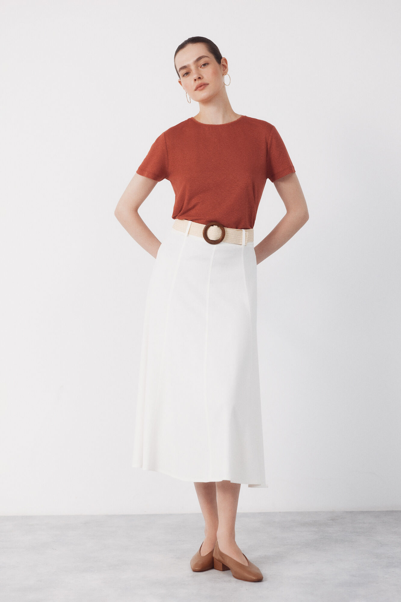 Cortefiel Linen -shirt with lurex neckline