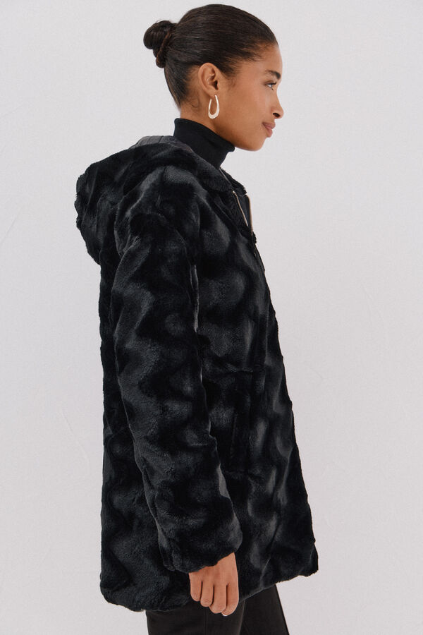 Cortefiel reversible quilted anorak with fur effect Black