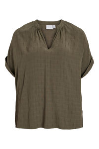 Cortefiel Short-sleeved V-neck blouse Green