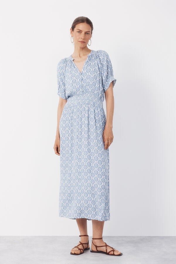 Cortefiel Short-sleeved dress Printed blue