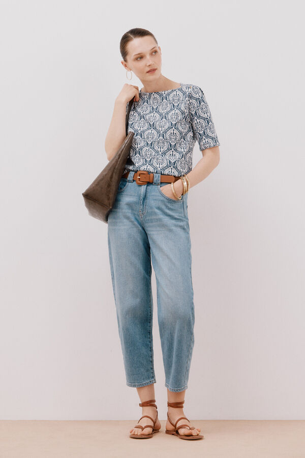 Cortefiel Essential boat neck T-shirt Blue