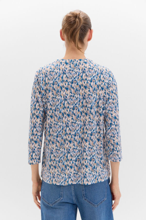 Cortefiel Essential mandarin collar T-shirt Printed blue