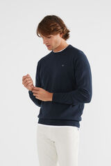 Silbon Plain dark blue crew neck jumper Blue