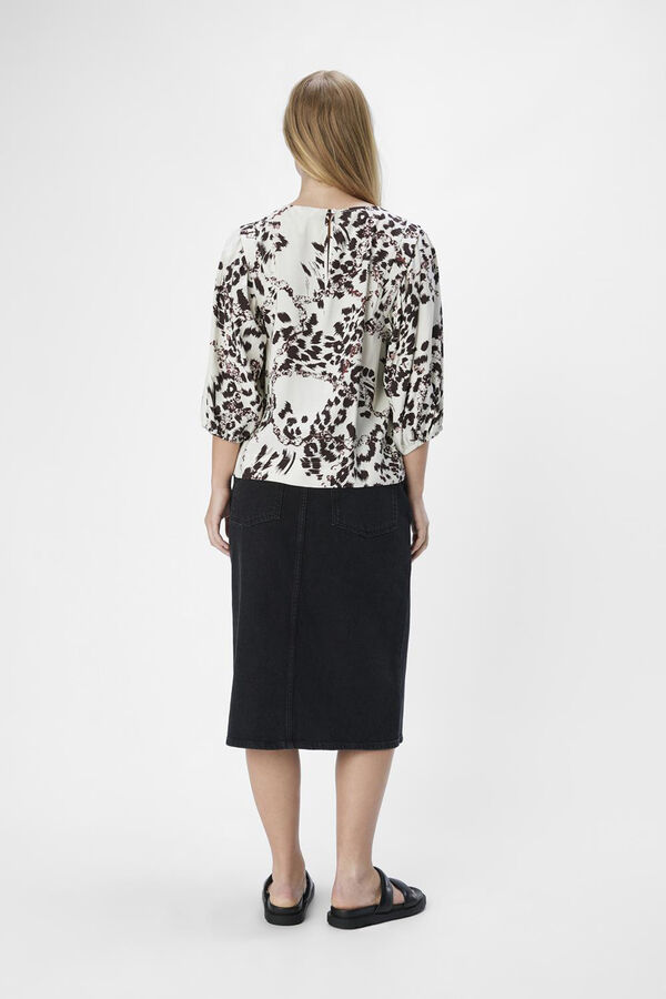 Cortefiel Printed blouse with 3/4 sleeves White