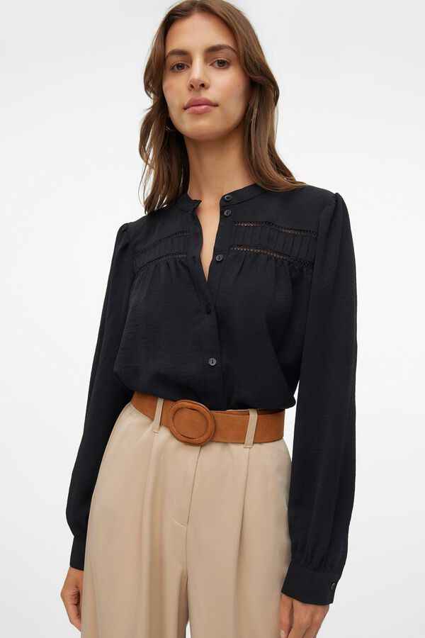 Vero Moda Blusa abotoada com detalhes vazados Preto