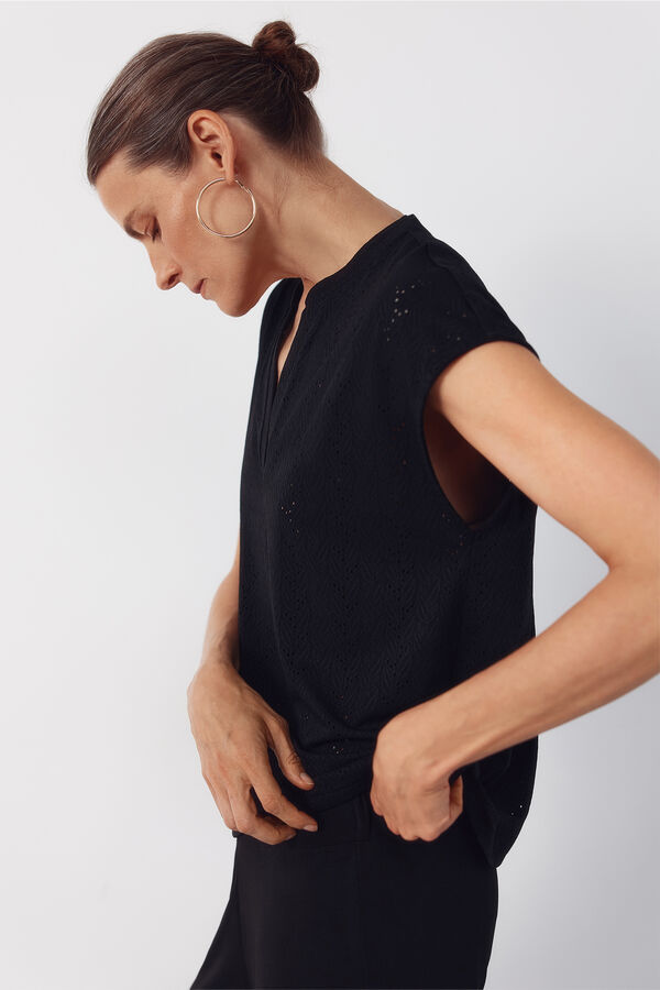 Cortefiel Openwork jersey-knit t-shirt Black