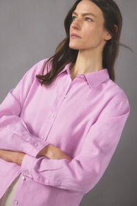 Cortefiel Long-sleeved linen shirt Lilac