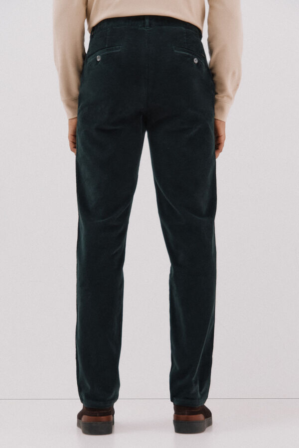 Cortefiel Pantalón chino pana Verde oscuro