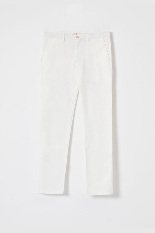 PuroEGO Cal&ccedil;as chino em algod&atilde;o slim fit Ecru