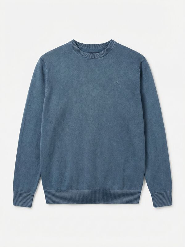 OOTO Washed cotton round neck jumper Blue