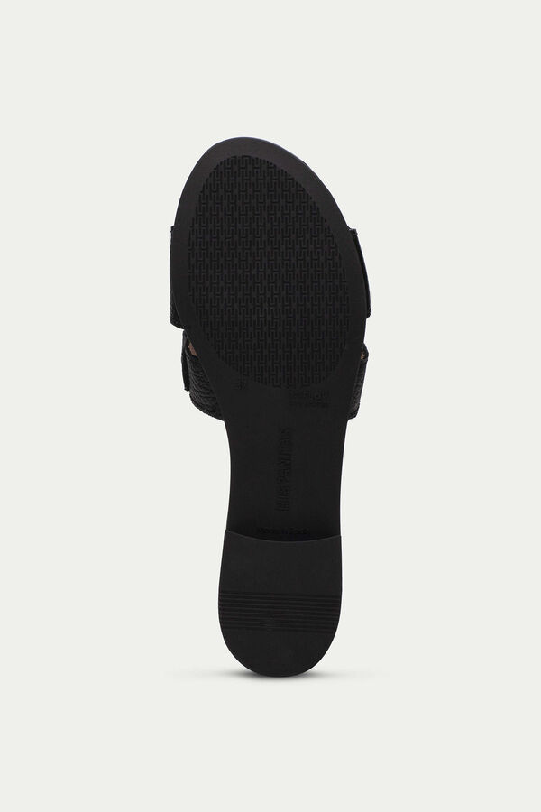 Cortefiel LENA flat sandal with double H embellishment Black
