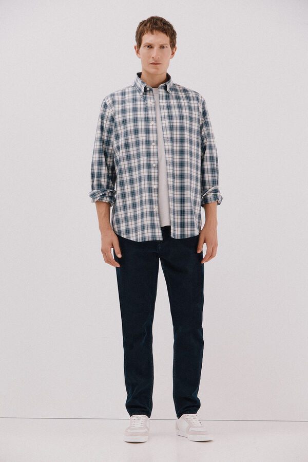 Cortefiel Checked poplin shirt Navy