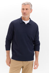 Cortefiel Polo neck jersey-knit jumper Navy