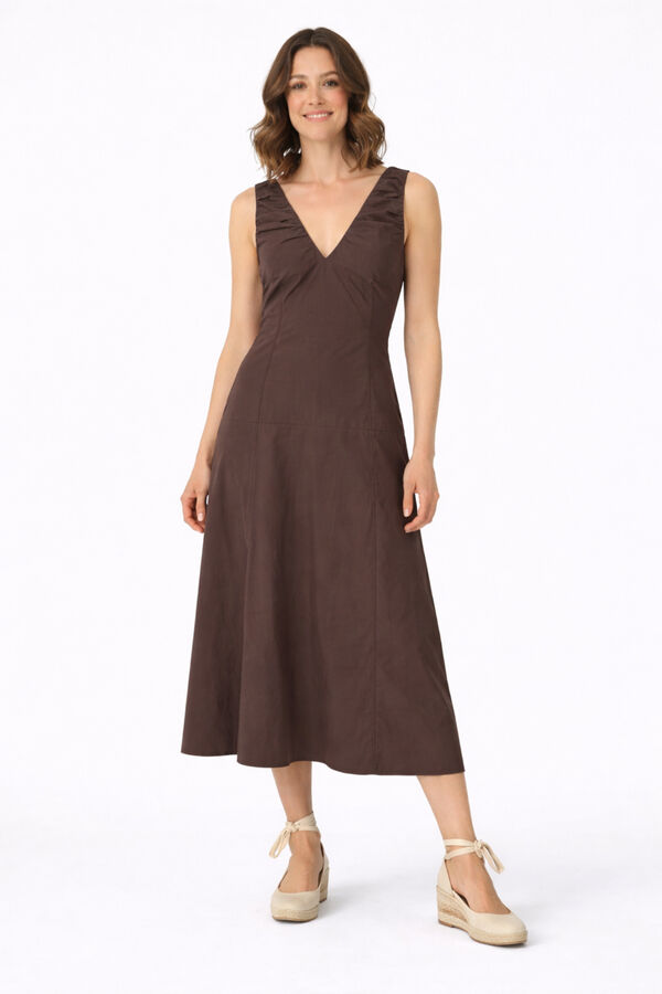 Vila Cotton long dress with straps Brown