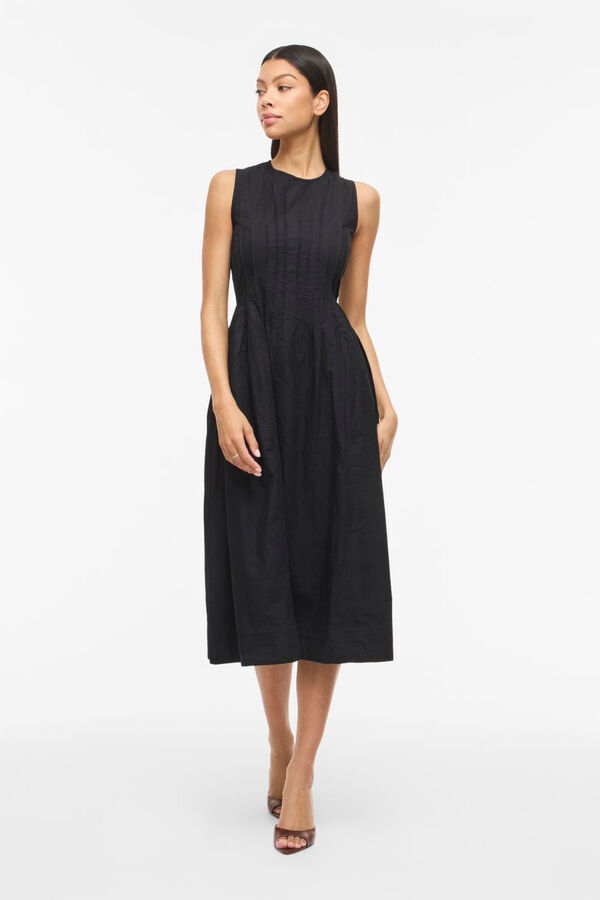Vila Vestido midi em algod&atilde;o org&acirc;nico Preto