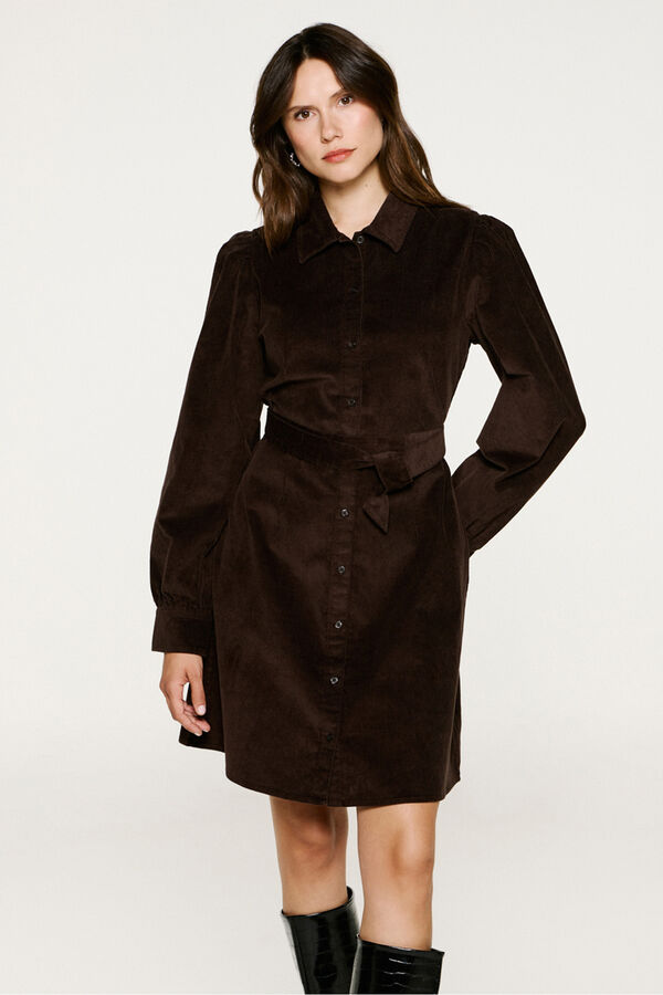 Selected Vestido de veludo cotelê de algodão orgânico Castanho