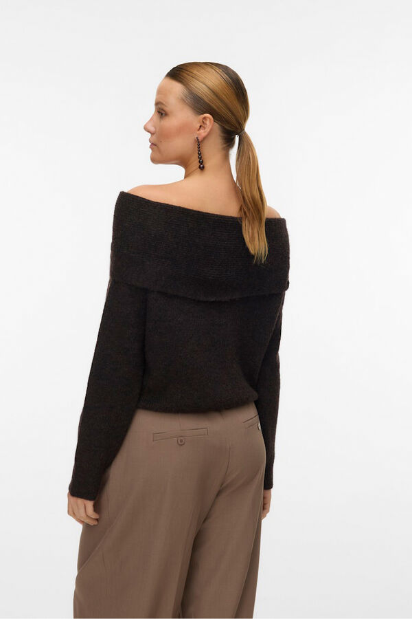 Vero Moda Camisola feminino de malha macia de malha manga Castanho