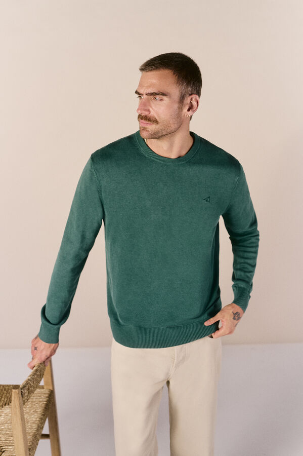 OOTO Camisola gola redonda em algod&atilde;o lavado Verde