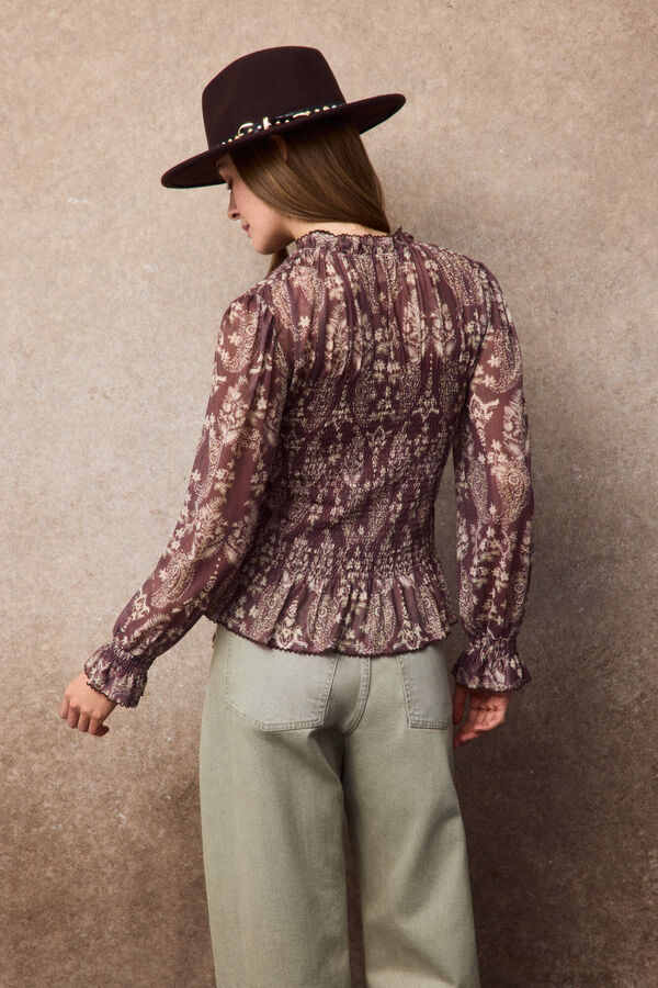 Slowlove Top tul estampado fruncido Multicolor