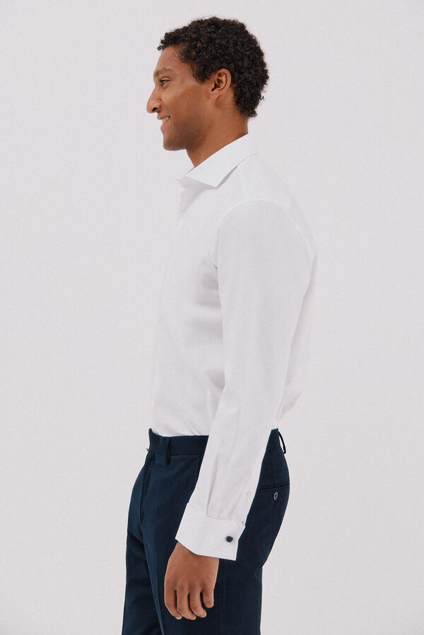 Cortefiel Tencel cotton striped dress shirt Navy
