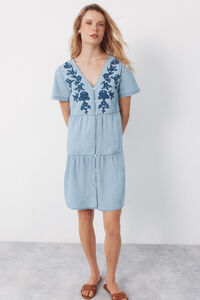 Cortefiel Embroidered denim dress