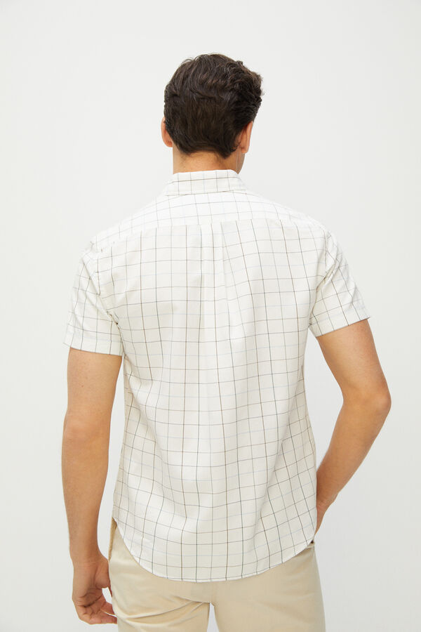 Cortefiel Camisa manga corta cuadros algod&oacute;n organico Marfil