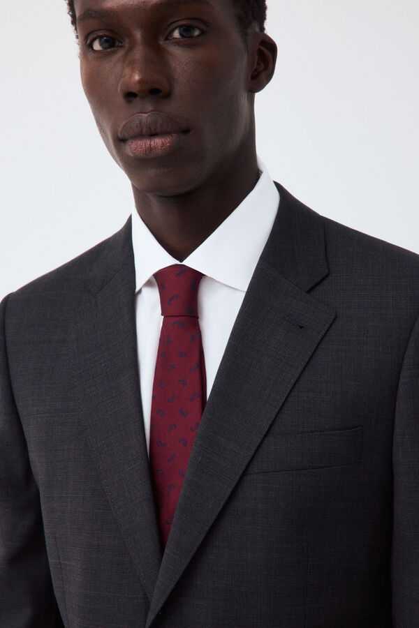 Cortefiel Grey smart fabric plaid slim blazer Dark grey
