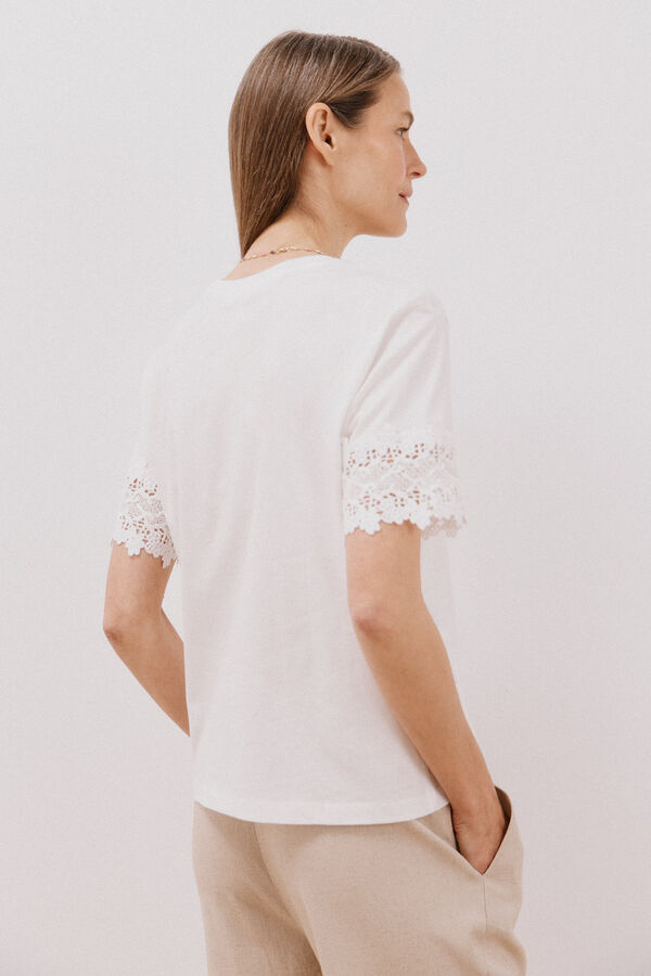 Cortefiel Lace detail t-shirt White