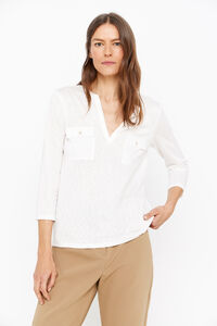 Cortefiel Linen effect mandarin collar T-shirt White